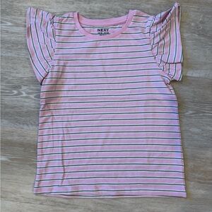 NWOT - NEXT Kids Pink and Green Ruffle Sleeves Striped Tee - Size 8